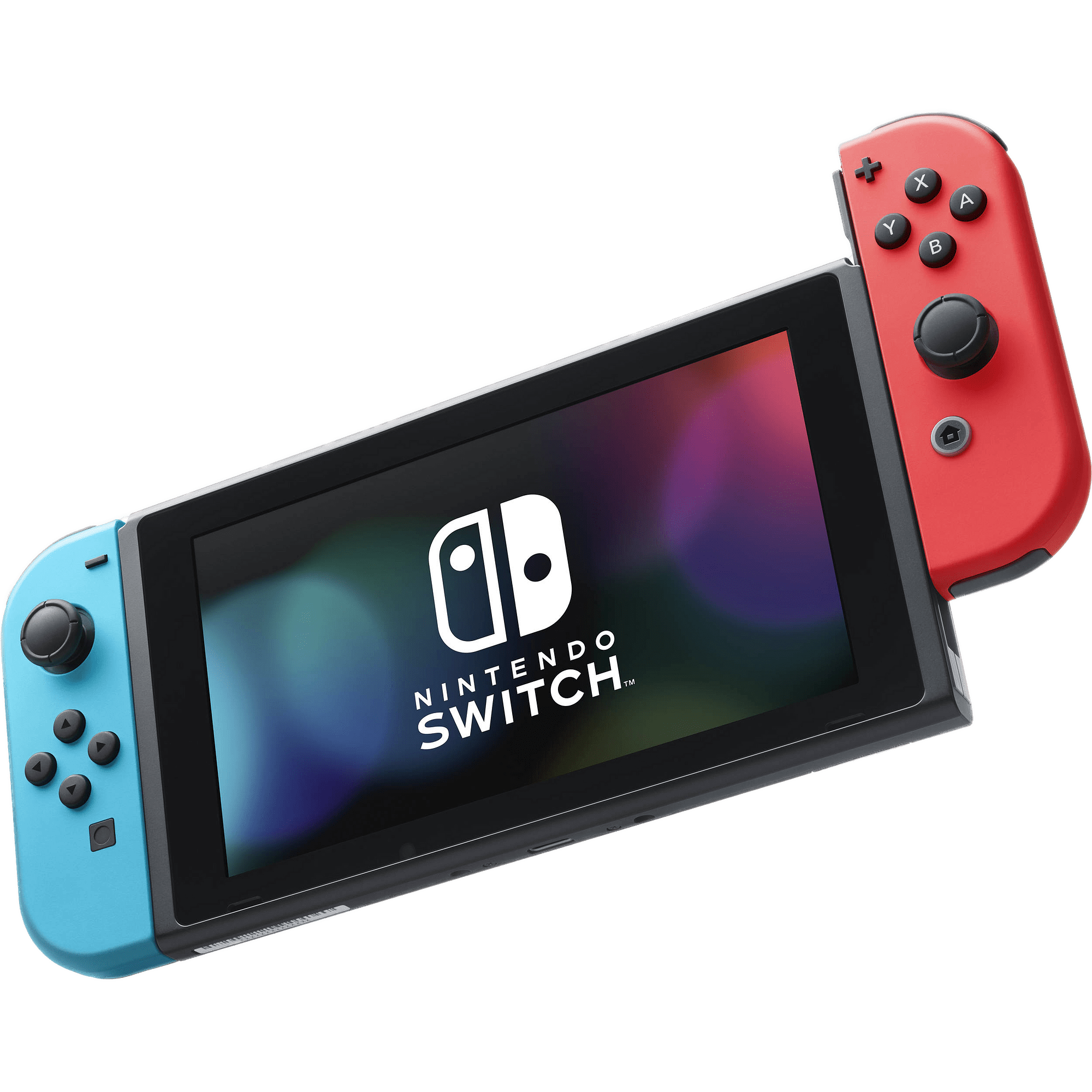 Nintendo Switch com Joy-Con azul e vermelho